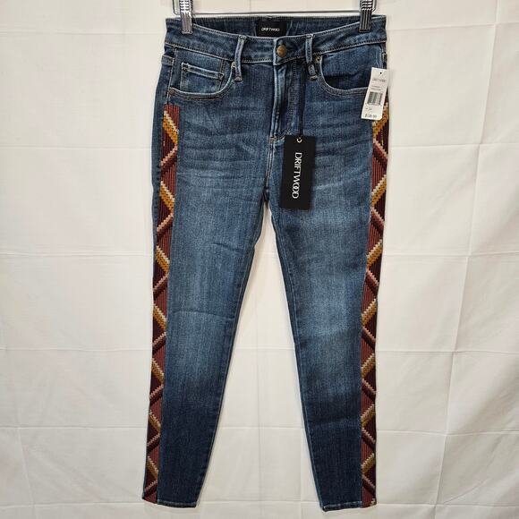 Driftwood Jeans Jackie High Rise Embroidered Blue Size 24x27 - Picture 1 of 11